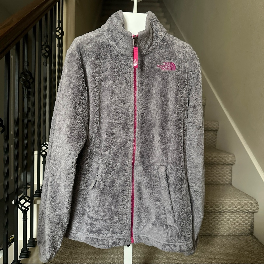 The North Face Girl’s Size M 10-12 Gray Fleece Osolita Full Pink Zip Jacket